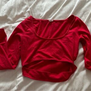 Garage red long sleeve slit shirt
